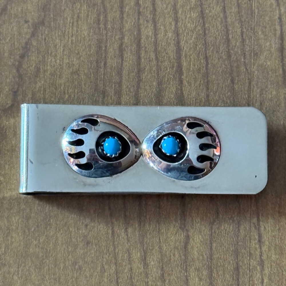 Solid Sterling Silver Money Clip With Genuine Tur… - image 2